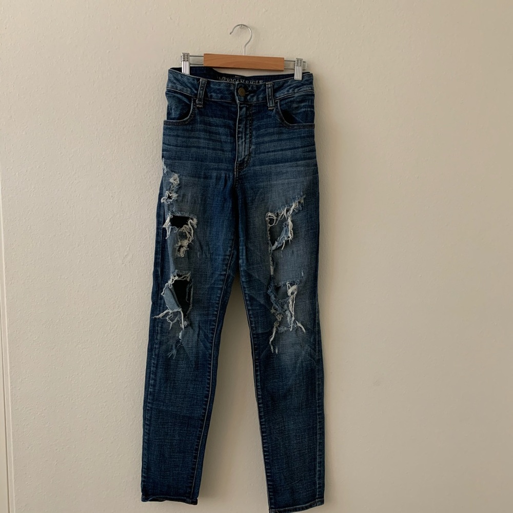 AE Hi Rise Jegging, Distressed Dark Wash